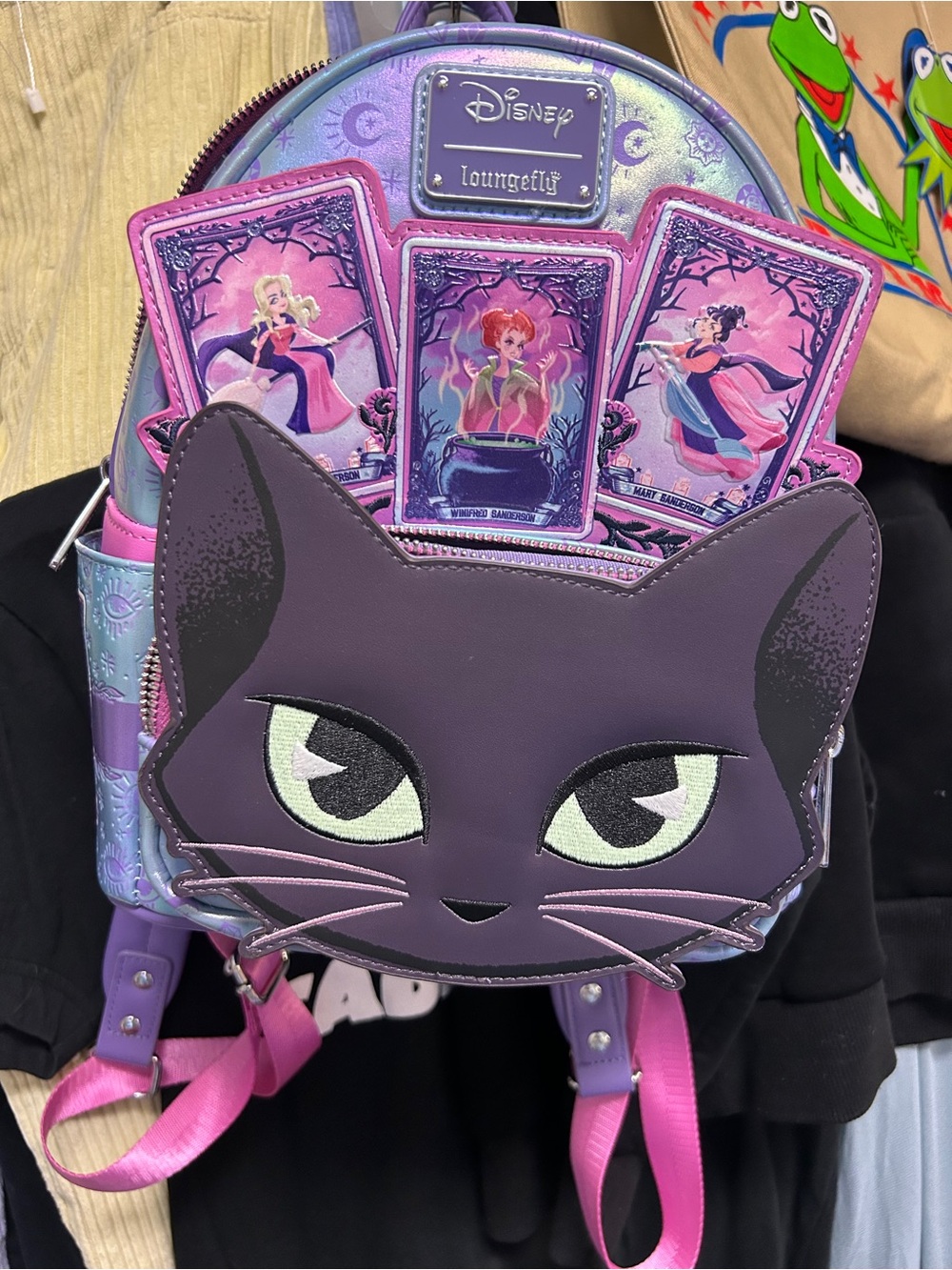 Loungefly Purple Cat Hocus Pocus / Tarot Mini Backpack with Pink Accents - Picture 2 of 4